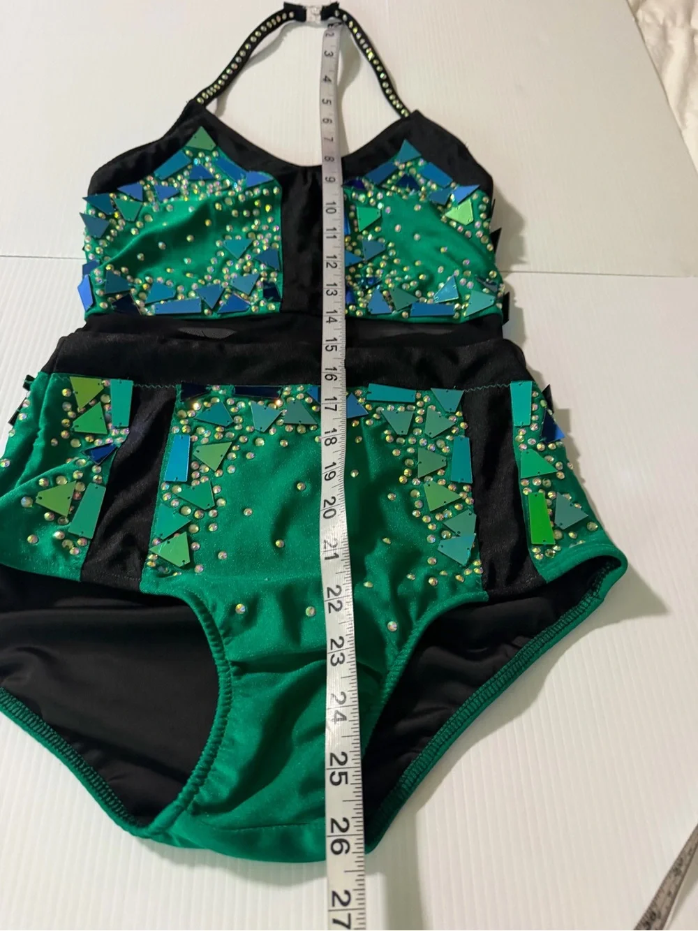 Glamour solo dance costume green embellished jazz acro contemporary SA adult
